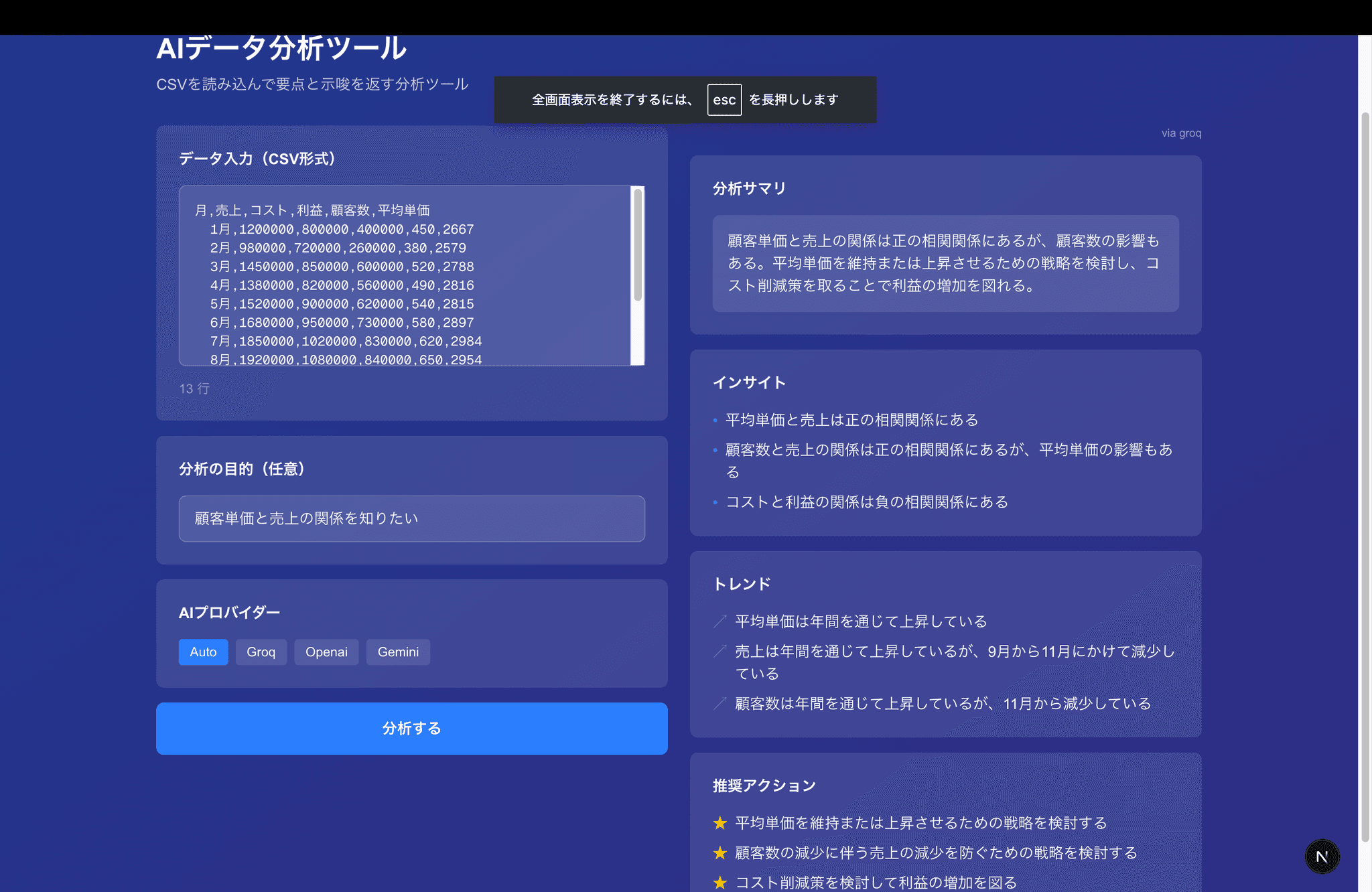 AIデータ分析ツール